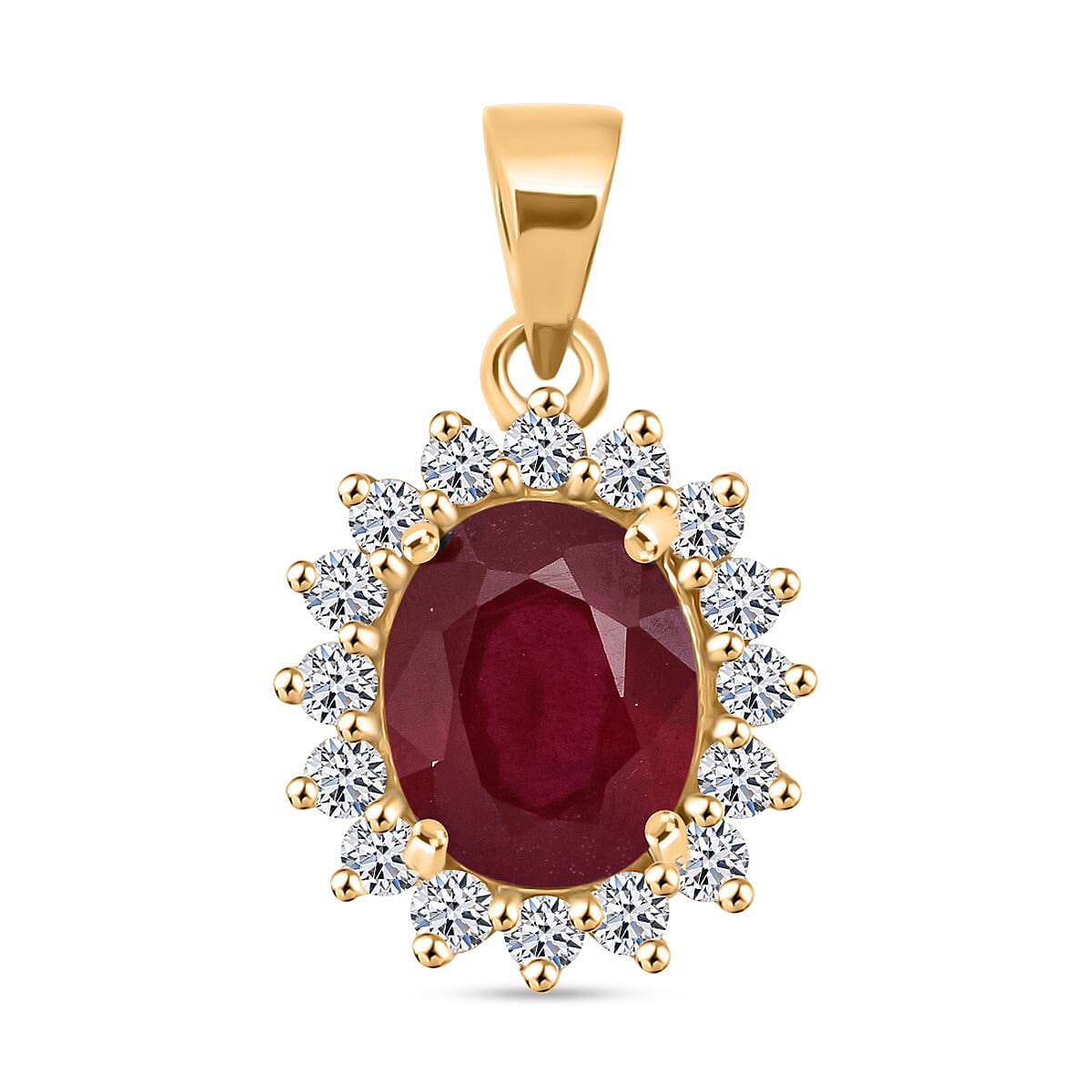 OTO - Luxuriant African Ruby & Lab Grown Diamond Pendant in 18K Vermeil Yellow Gold Plated Sterling Silver 4.03 Ct.