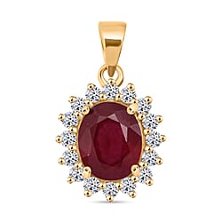 Luxuriant African Ruby & Lab Grown Diamond SI-GH (0.50 Cts)Pendant with Chain (Size 20) in 18K Vermeil Yellow Gold Plated Sterling Silver 5.40 Ct.