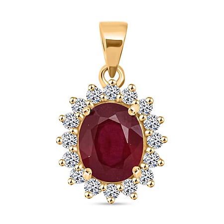 LUXURIANT 4.7 Ct. Natural African Ruby, Lab Grown Diamond Halo Ring in 18K Vermeil Yellow Gold Plated Sterling Silver