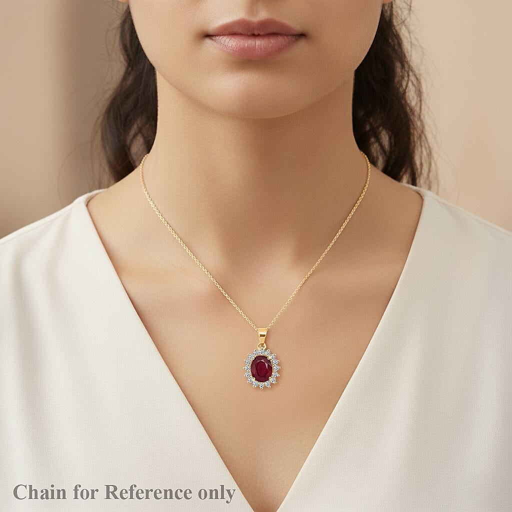 OTO - Luxuriant African Ruby & Lab Grown Diamond Pendant in 18K Vermeil Yellow Gold Plated Sterling Silver 4.03 Ct.