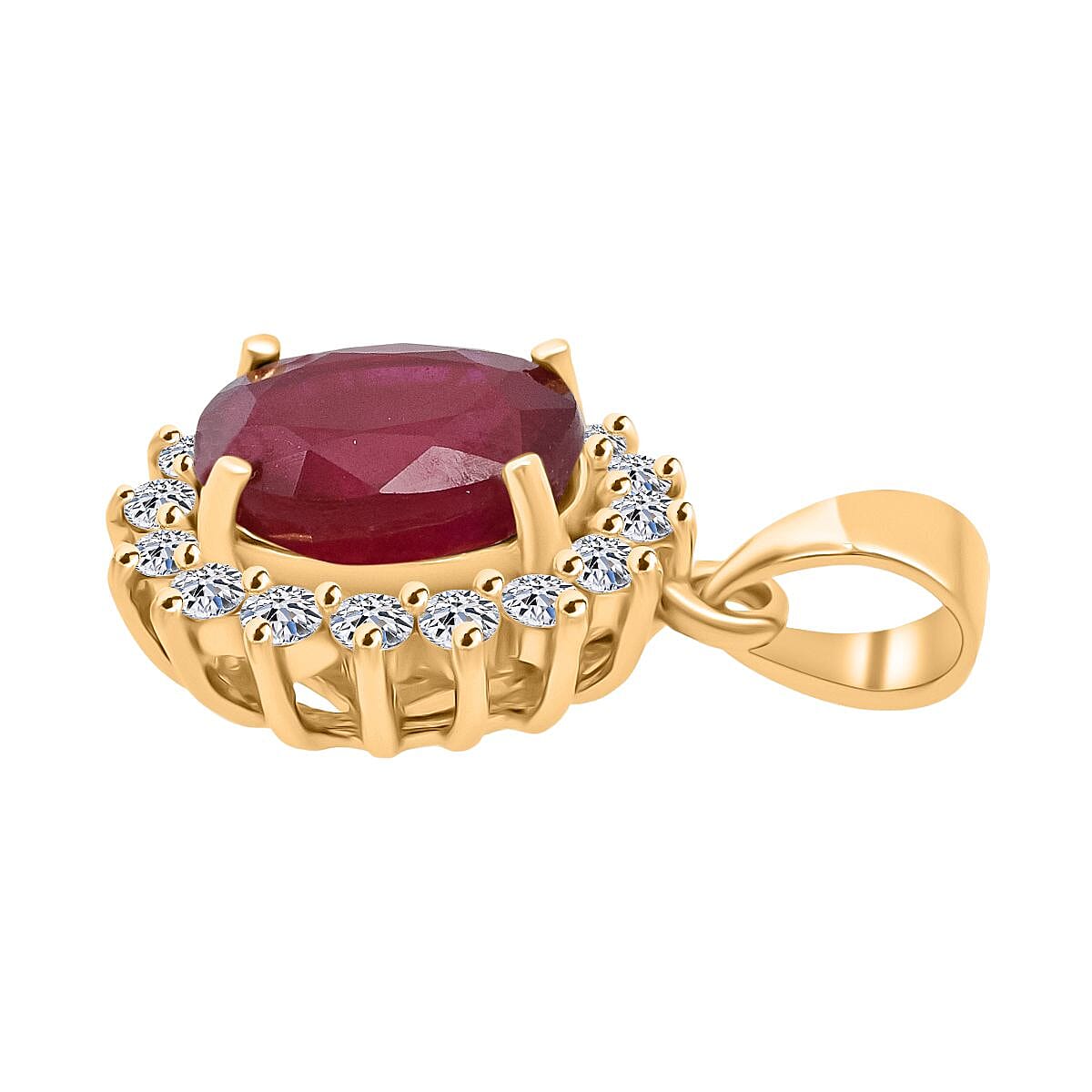 OTO - Luxuriant African Ruby & Lab Grown Diamond Pendant in 18K Vermeil Yellow Gold Plated Sterling Silver 4.03 Ct.