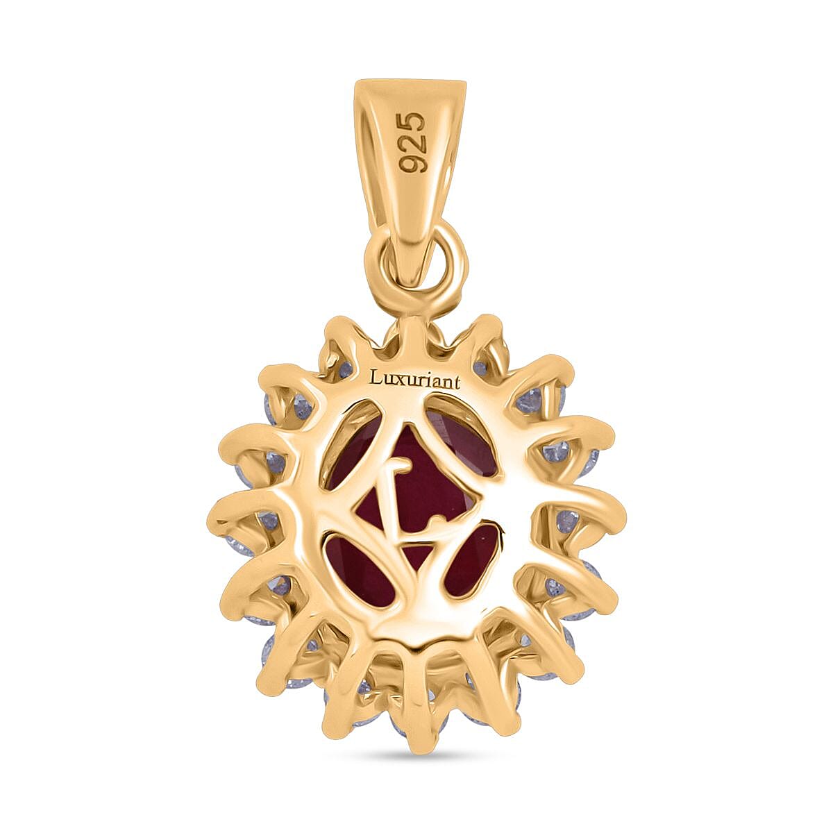 OTO - Luxuriant African Ruby & Lab Grown Diamond Pendant in 18K Vermeil Yellow Gold Plated Sterling Silver 4.03 Ct.