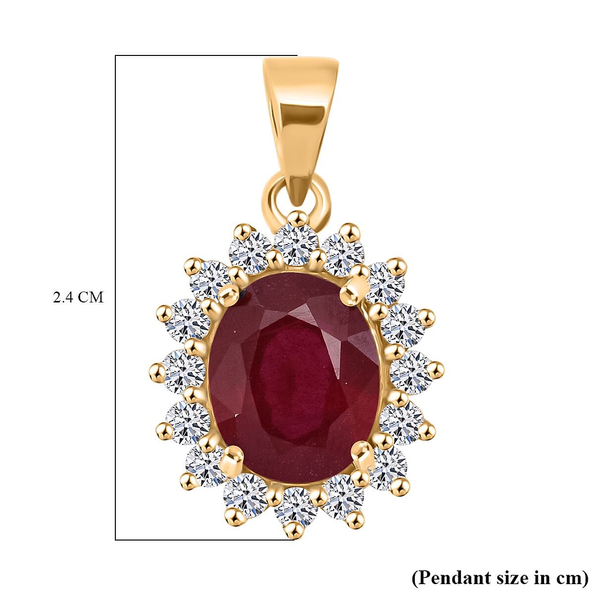 OTO - Luxuriant African Ruby & Lab Grown Diamond Pendant in 18K Vermeil Yellow Gold Plated Sterling Silver 4.03 Ct.