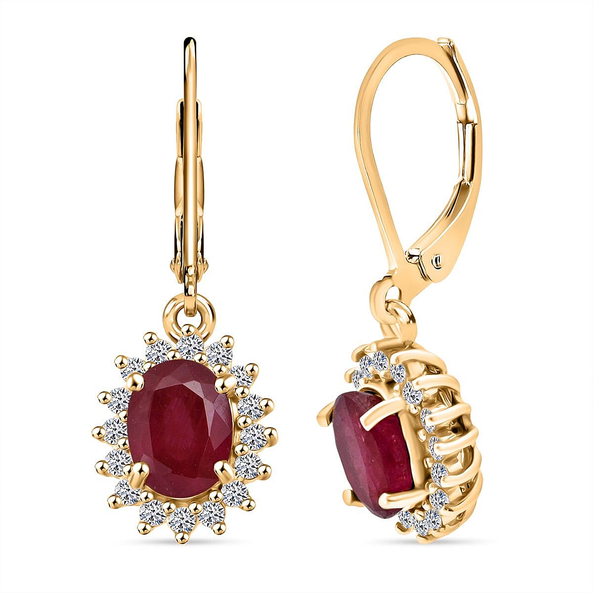 OTO - Luxuriant African Ruby & Lab Grown Diamond Earring with Lever Back in 18K Vermeil Yellow Gold Plated Sterling Silver 3.77 Ct.