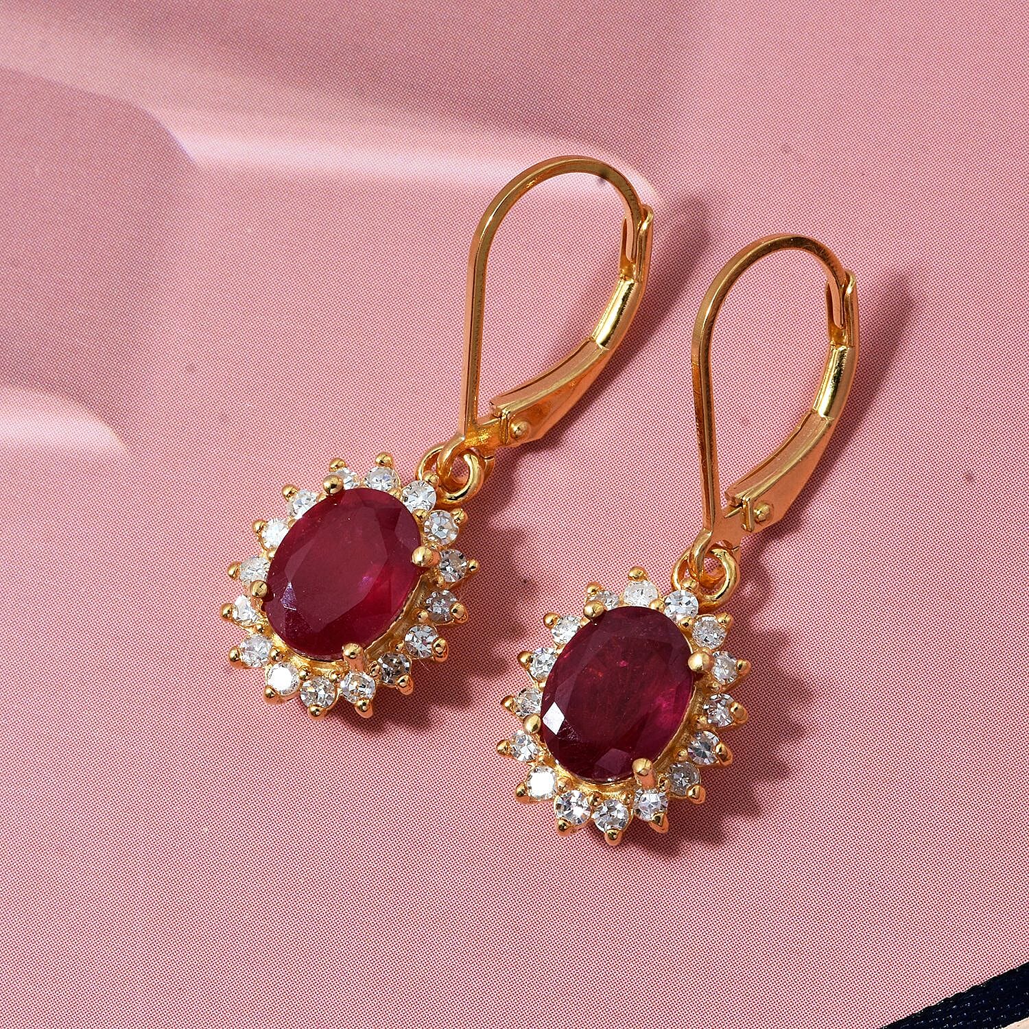 OTO - Luxuriant African Ruby & Lab Grown Diamond Earring with Lever Back in 18K Vermeil Yellow Gold Plated Sterling Silver 3.77 Ct.