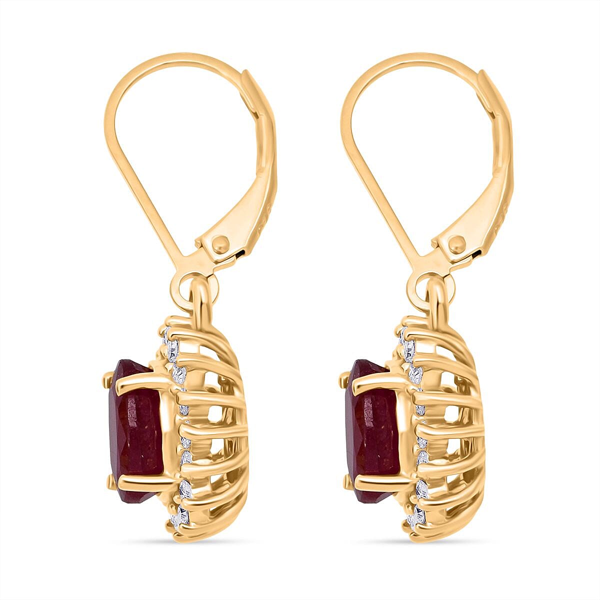OTO - Luxuriant African Ruby & Lab Grown Diamond Earring with Lever Back in 18K Vermeil Yellow Gold Plated Sterling Silver 3.77 Ct.