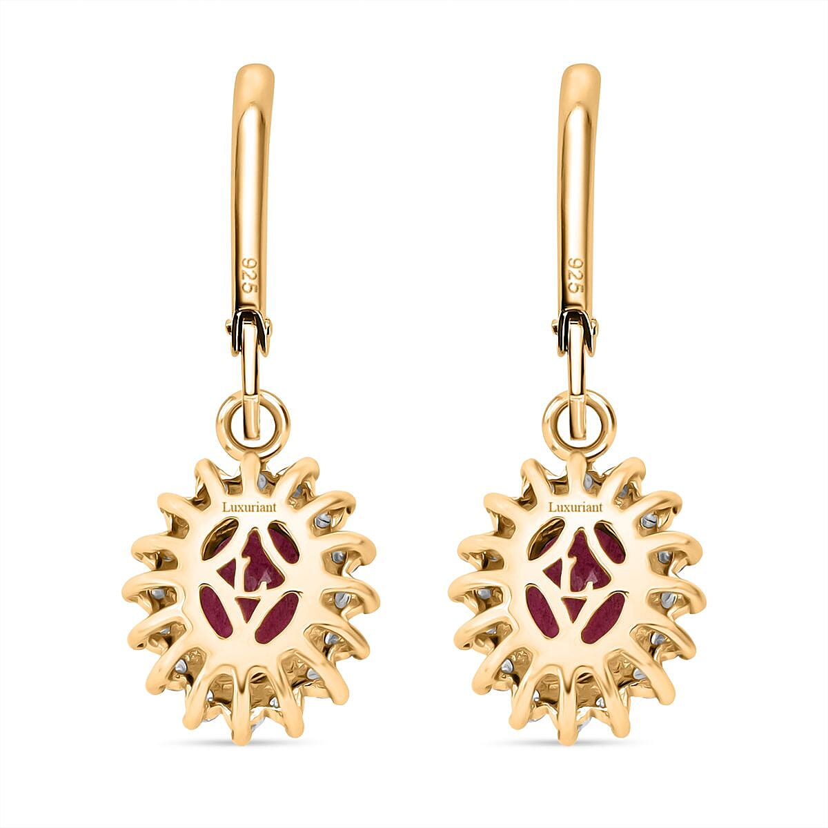 OTO - Luxuriant African Ruby & Lab Grown Diamond Earring with Lever Back in 18K Vermeil Yellow Gold Plated Sterling Silver 3.77 Ct.