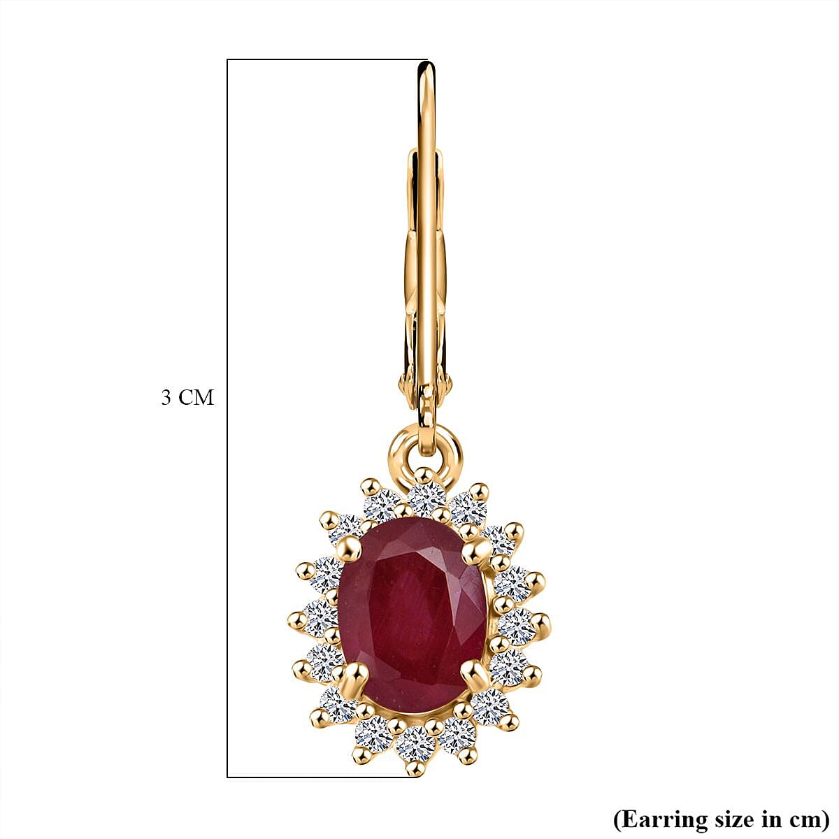 OTO - Luxuriant African Ruby & Lab Grown Diamond Earring with Lever Back in 18K Vermeil Yellow Gold Plated Sterling Silver 3.77 Ct.