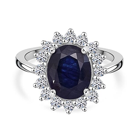 Luxuriant Masoala Sapphire & Lab Grown Diamond Ring in Rhodium Overlay Sterling Silver 5.36 Ct.