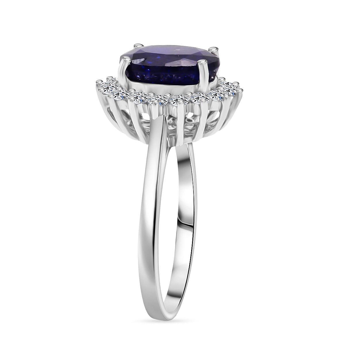 Luxuriant Masoala Sapphire & Lab Grown Diamond Ring in Rhodium Overlay Sterling Silver 5.36 Ct.
