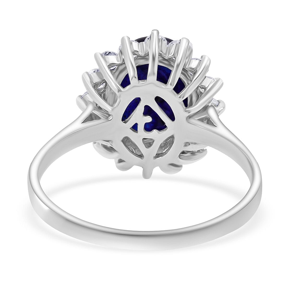 Luxuriant Masoala Sapphire & Lab Grown Diamond Ring in Rhodium Overlay Sterling Silver 5.36 Ct.