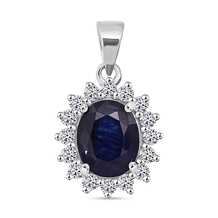 Luxuriant Masoala Sapphire & Lab Grown Diamond Pendant in Rhodium Overlay Sterling Silver 5.08 Ct.