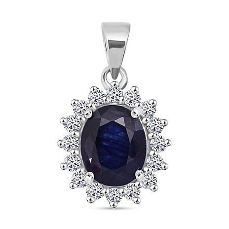 Luxuriant Masoala Sapphire & Lab Grown Diamond Pendant in Rhodium Overlay Sterling Silver 5.08 Ct.