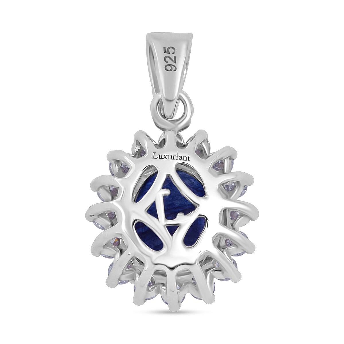 Luxuriant Masoala Sapphire & Lab Grown Diamond Pendant in Rhodium Overlay Sterling Silver 5.08 Ct.