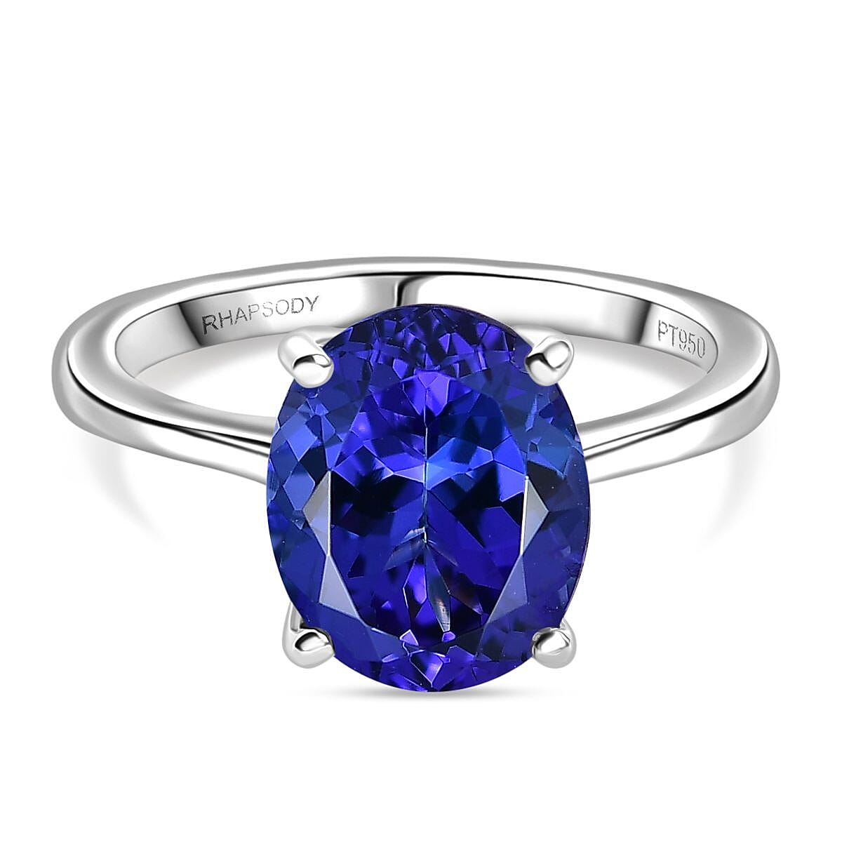 Rhapsody 950 Platinum AAAA Tanzanite Solitaire Ring 4.12 Ct, Platinum Wt. 4.08 Gms.