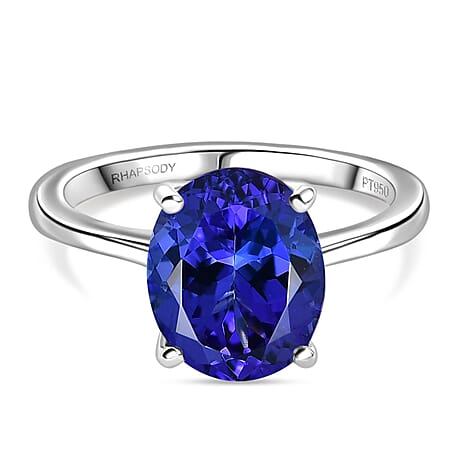 Rhapsody 950 Platinum AAAA Tanzanite Solitaire Ring 4.12 Ct, Platinum Wt. 4.08 Gms.