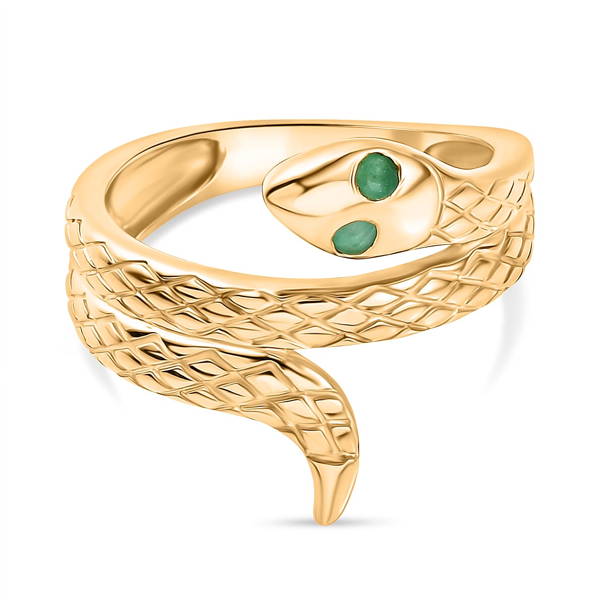 D'Joy Socoto Emerald Serpentine Ring in Yellow Gold Plated Sterling Silver