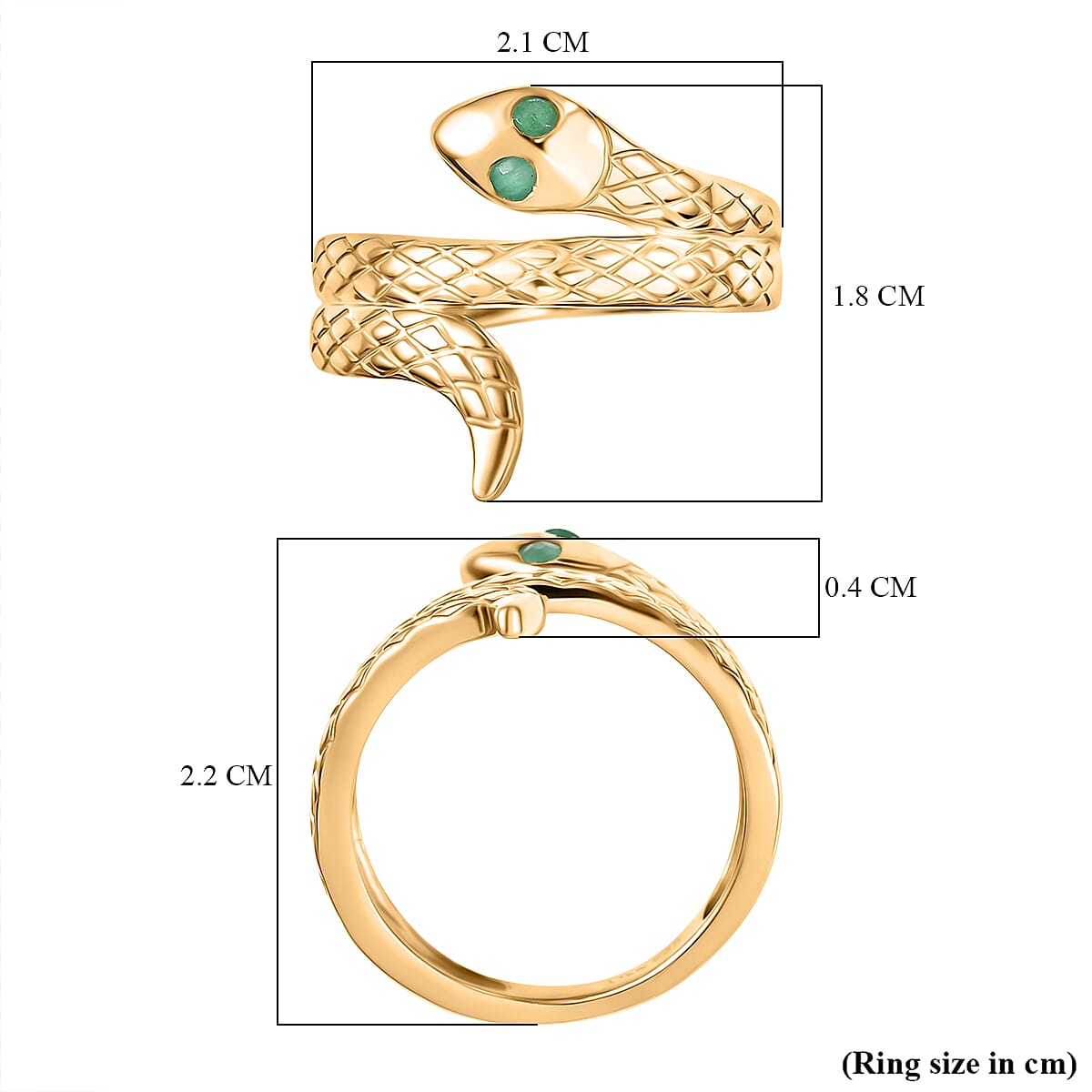 D'Joy Socoto Emerald Serpentine Ring in Yellow Gold Plated Sterling Silver