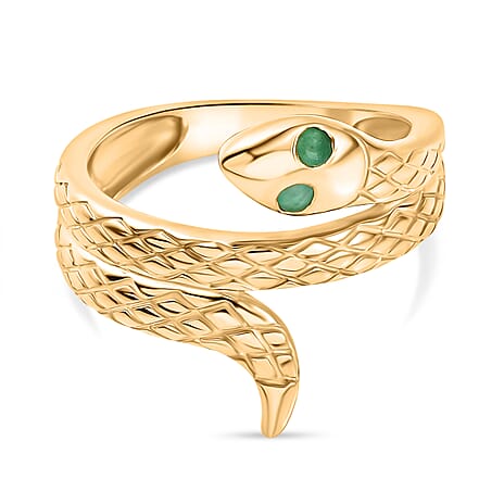 D'Joy Emerald Serpentine Snake Ring in Yellow Gold Plated Sterling Silver
