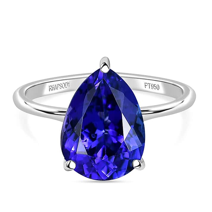RHAPSODY 4.52 Ct. AAAA Tanzanite Pear Cut Solitaire Ring in 950 Platinum