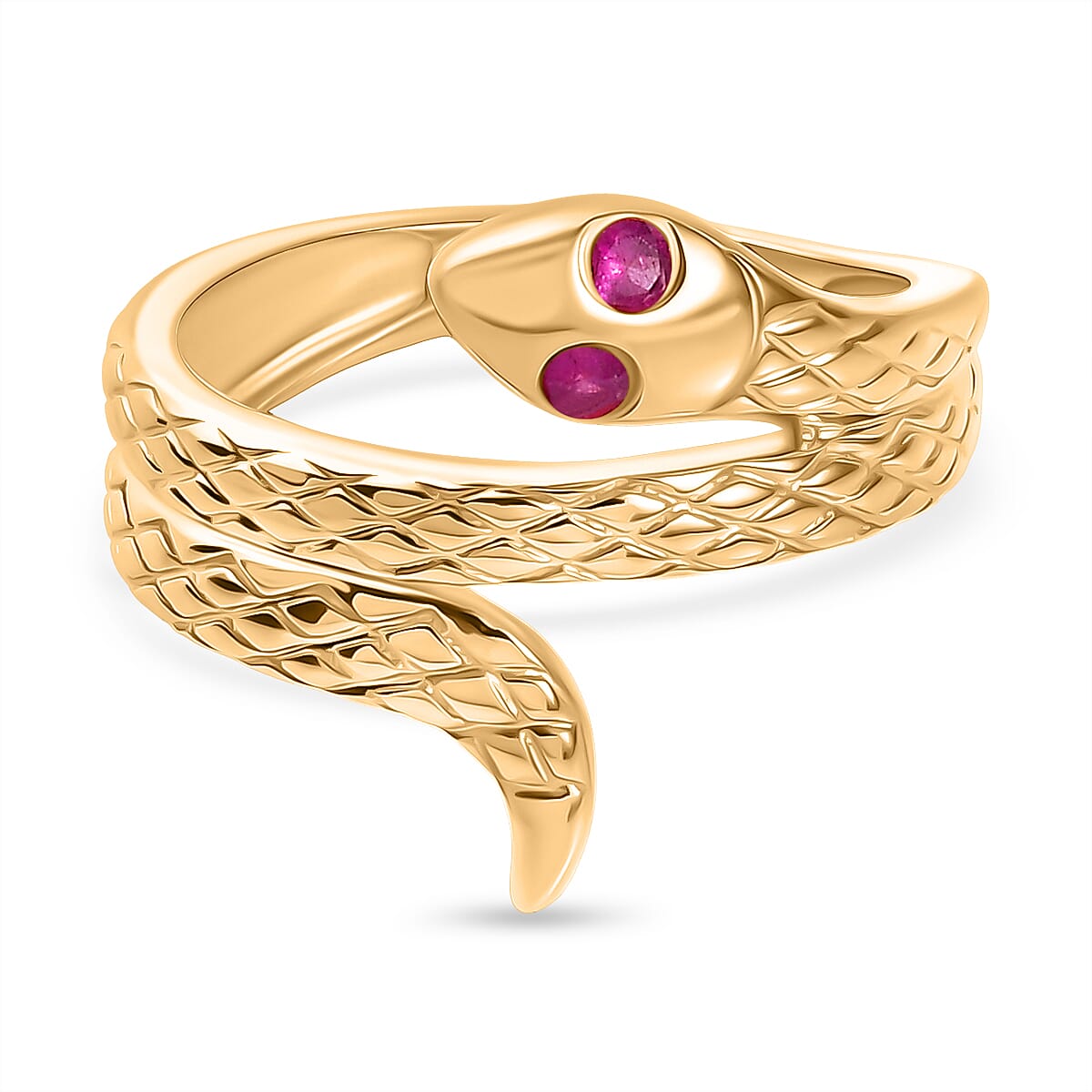 D'Joy African Ruby Serpentine Ring in Yellow Gold Plated Sterling Silver