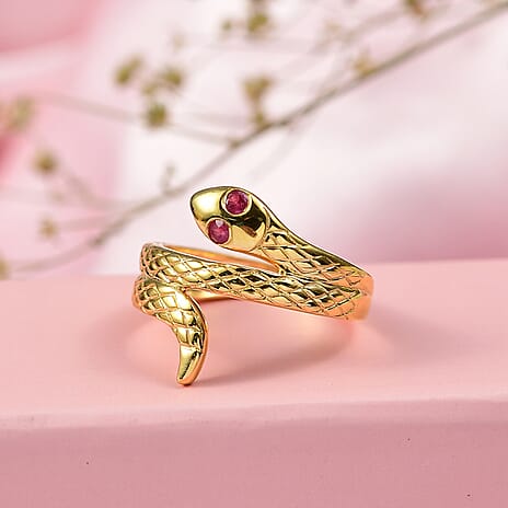D'Joy African Ruby Serpentine Ring in Yellow Gold Plated Sterling Silver