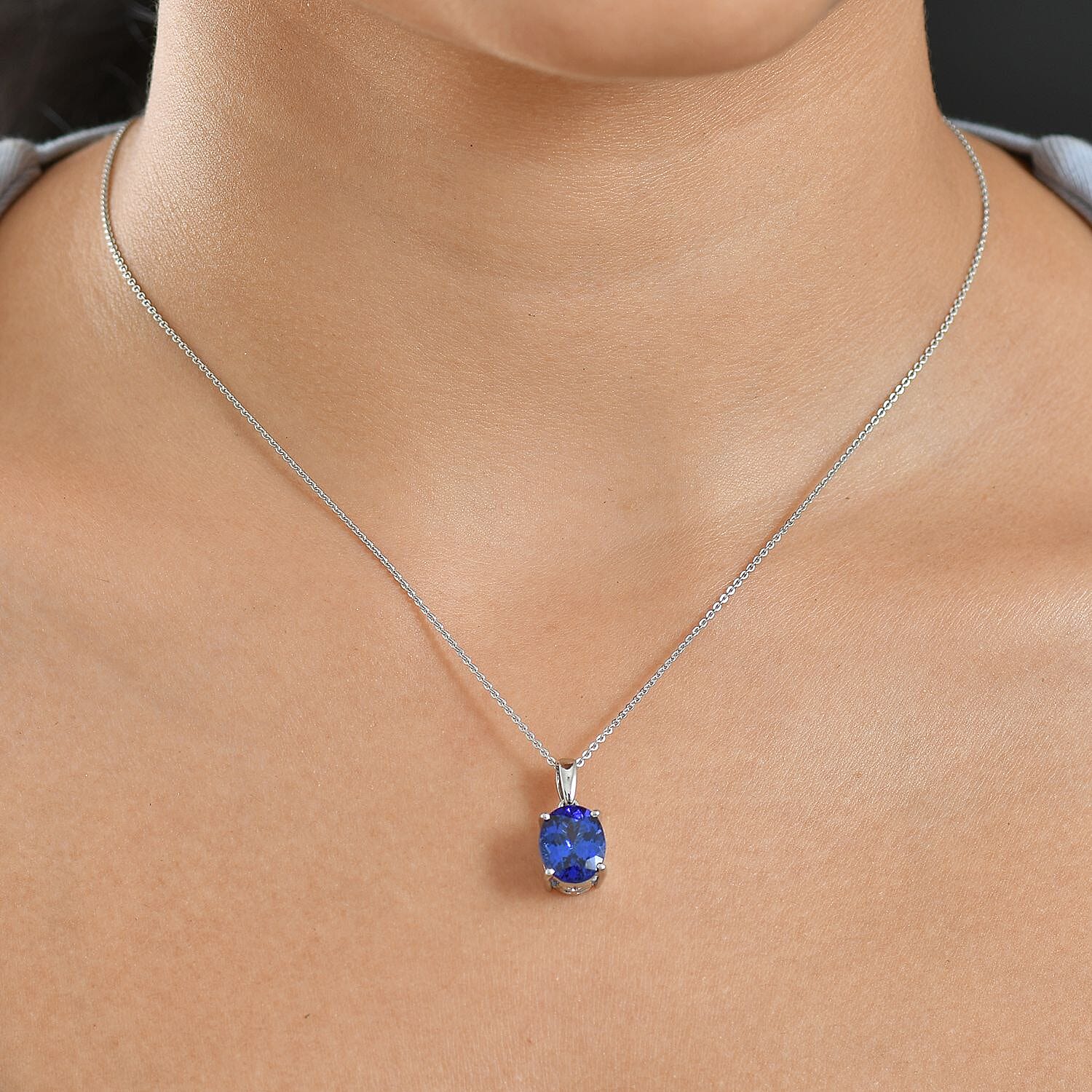 Rhapsody 950 Platinum AAAA Tanzanite Solitaire Pendant 4.13 Ct, Platinum Wt. 2.64 Gms.