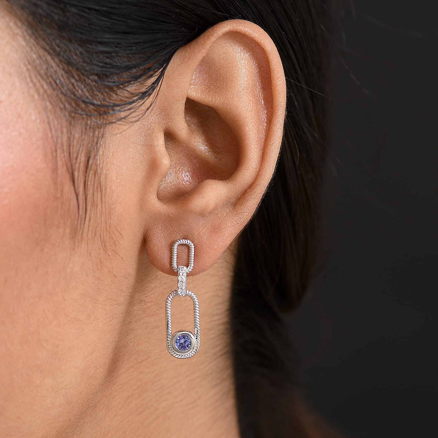 D'Joy Tanzanite & White Zircon Dangling Earring in Platinum Overlay Sterling Silver