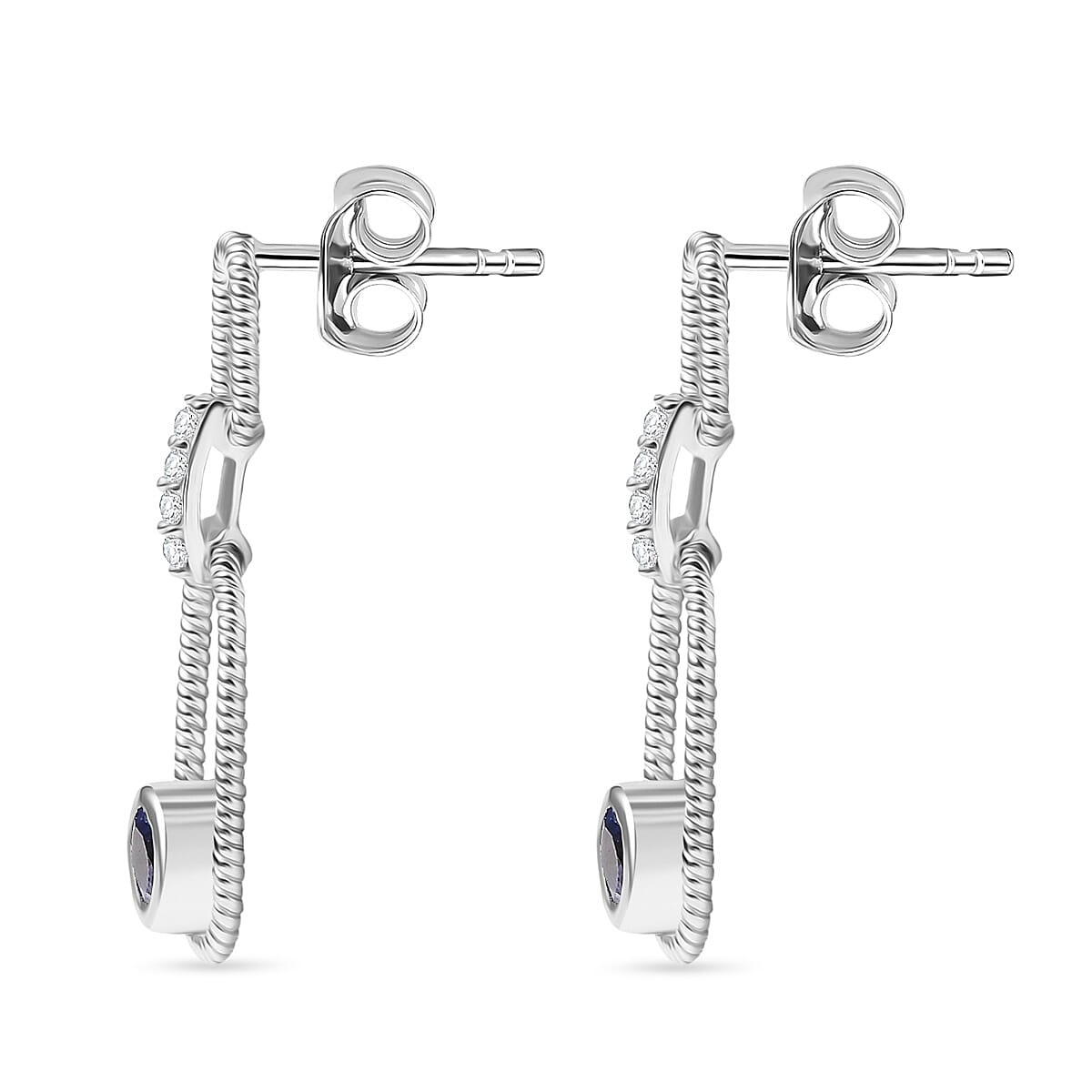 D'Joy Tanzanite & White Zircon Dangling Earring in Platinum Overlay Sterling Silver