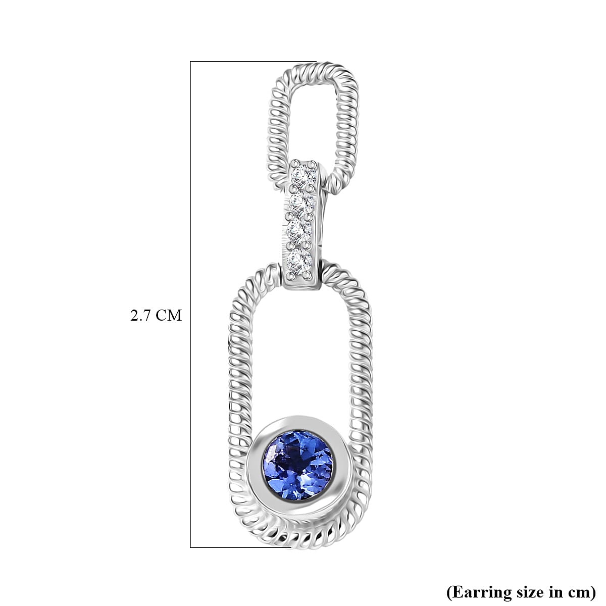 D'Joy Tanzanite & White Zircon Dangling Earring in Platinum Overlay Sterling Silver