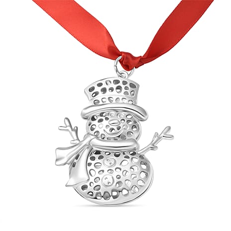 RACHEL GALLEY Snowman Charm with Red Ribbon in Silver Tone