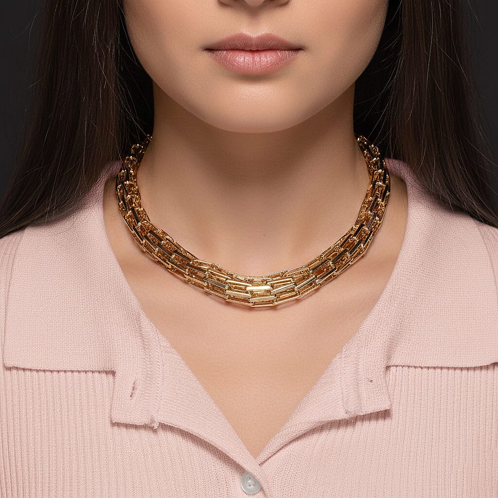 Designer Inspired Graduated Byzantine Link Necklace (Size - 18 - 2 Ext) with Lobster Clasp in Yellow Gold Plated