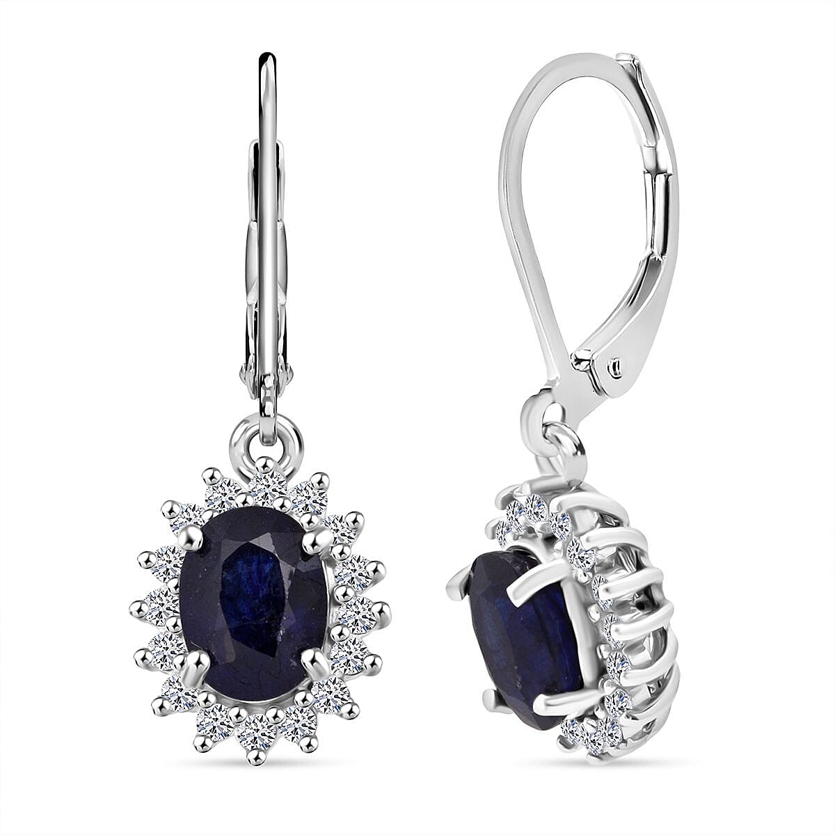 Luxuriant Masoala Sapphire & Lab Grown Diamond Earring with Lever Back in Rhodium Overlay Sterling Silver 4.41 Ct.