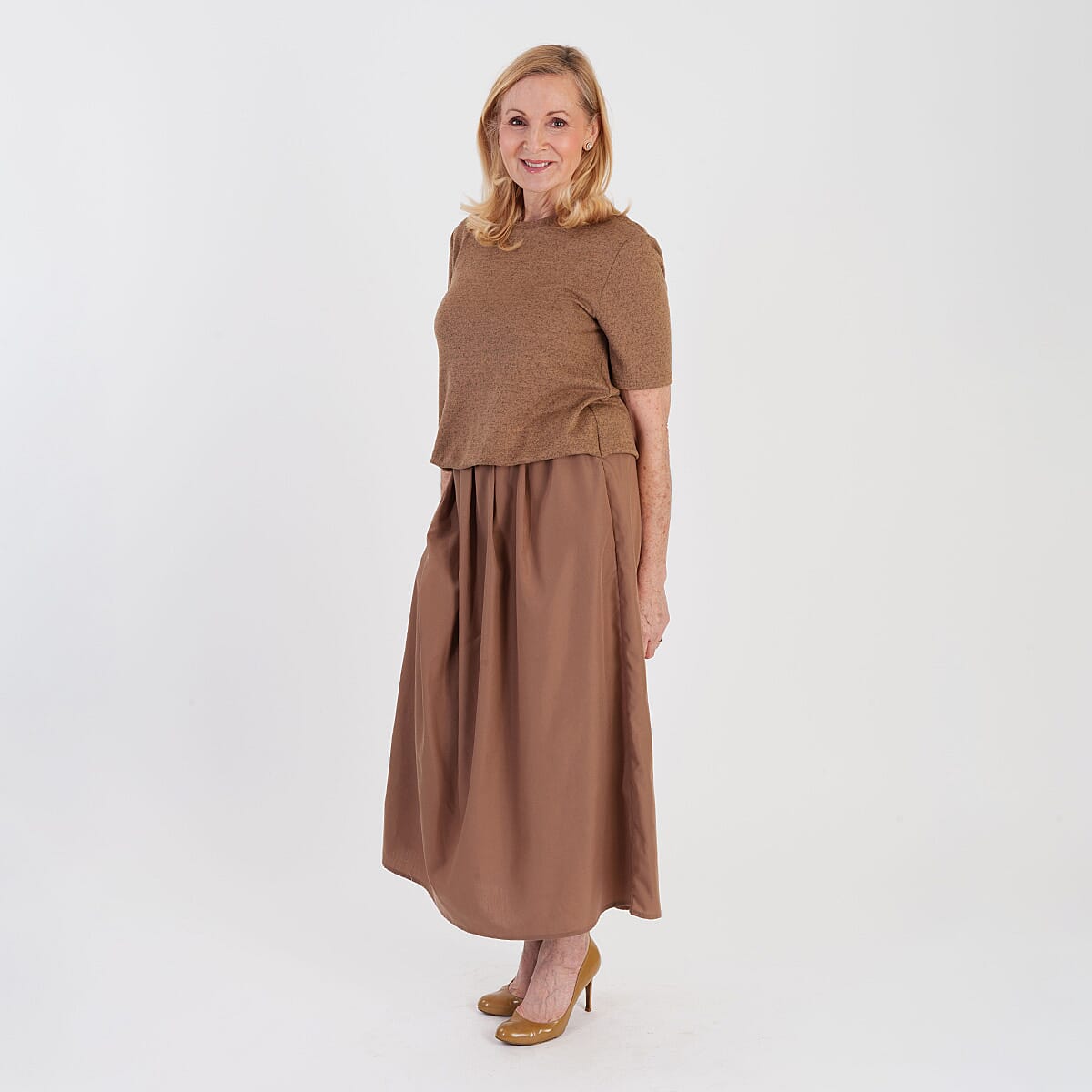 La Marey 2 In 1 Brushed Top Hybrid Dress With Pocket (Size XL, Fit 20 To 22) - Chocolate