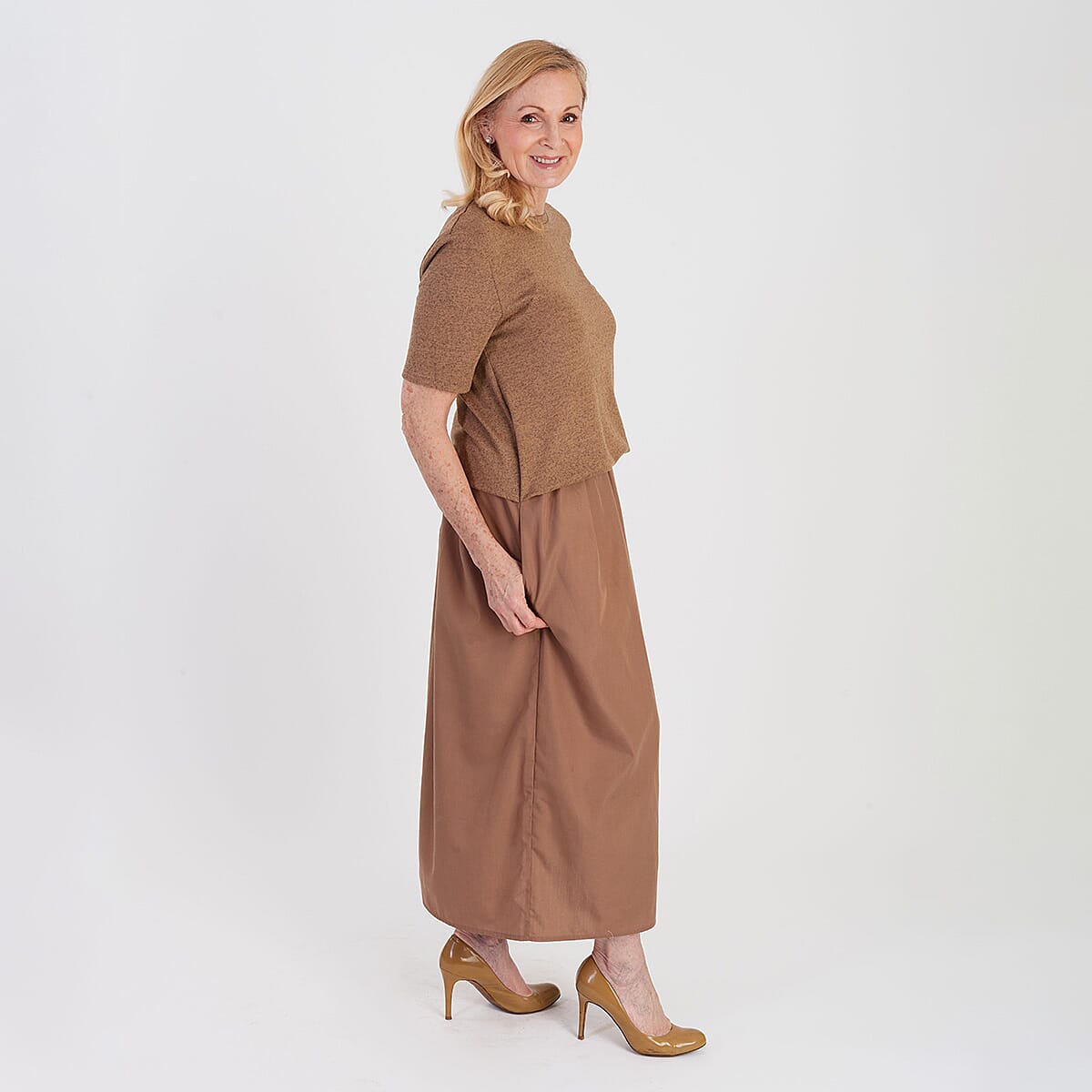 La Marey 2 In 1 Brushed Top Hybrid Dress With Pocket (Size XL, Fit 20 To 22) - Chocolate