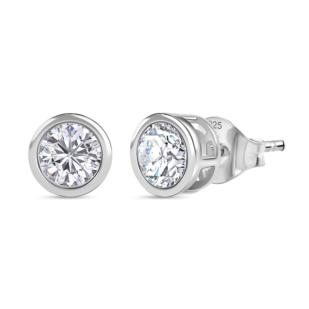 D'Joy Moissanite Solitaire Stud Push Post Earring in Rhodium OverlaySterling Silver 1.19 Ct.