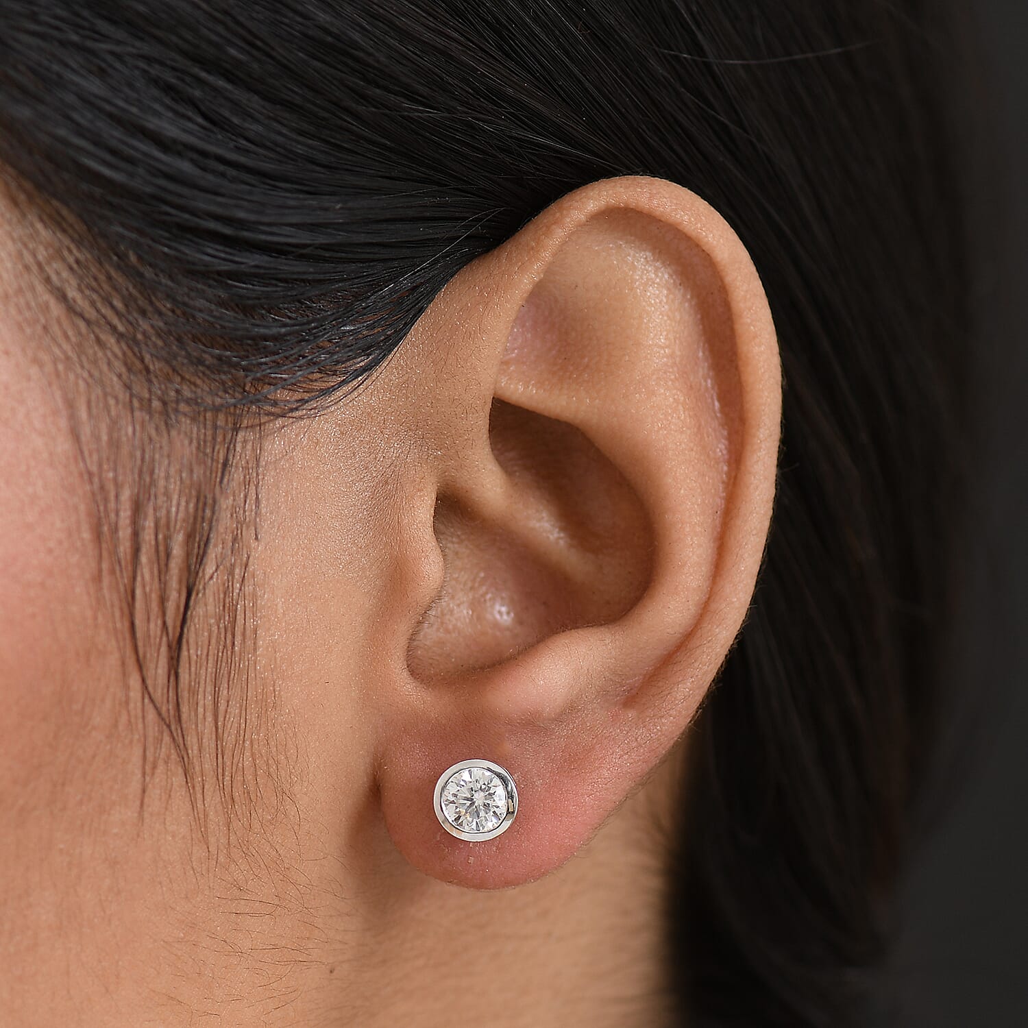 D'Joy Moissanite Solitaire Stud Push Post Earring in Rhodium OverlaySterling Silver 1.19 Ct.