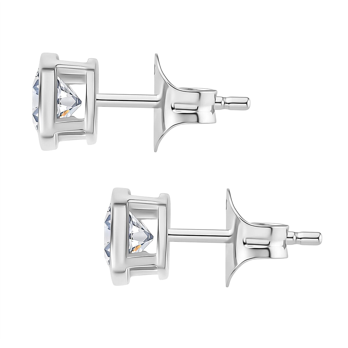 D'Joy Moissanite Solitaire Stud Push Post Earring in Rhodium OverlaySterling Silver 1.19 Ct.