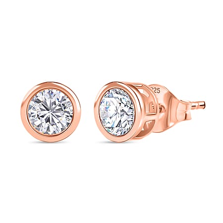 1.2 Ct. Moissanite Solitaire Stud earring in 18K Vermeil Rose Gold Over Sterling Silver