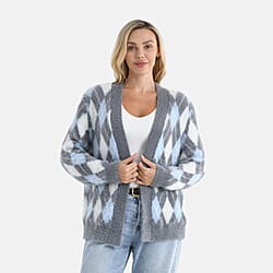 - Maisi Knitted Argyle Cozy Cardigan (One Size 8 to 20) - Purple - Magenta