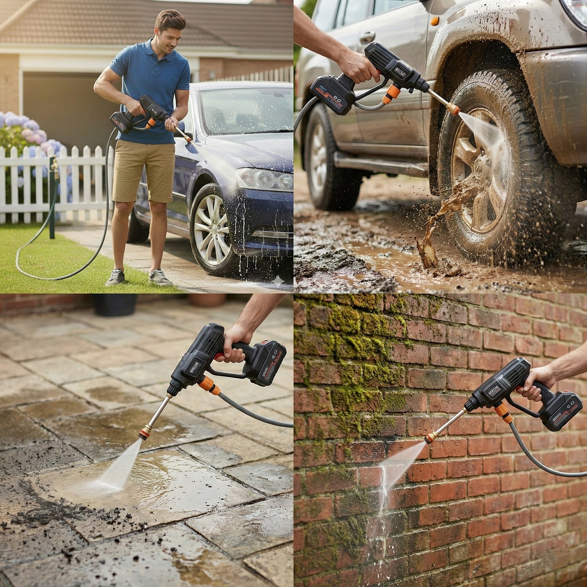 Livmore Handheld Cordless Pressure Washer - 26 bar Pressure for strong water flow. Up To 30 Min Cordless Charge  Black