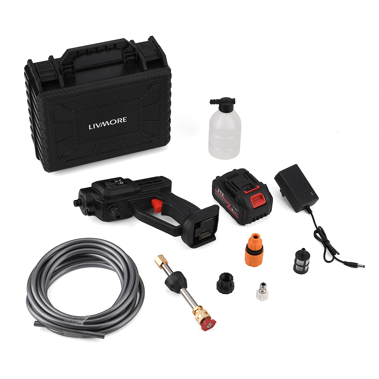 Livmore Handheld Cordless Pressure Washer - 26 bar Pressure for strong water flow. Up To 30 Min Cordless Charge  Black