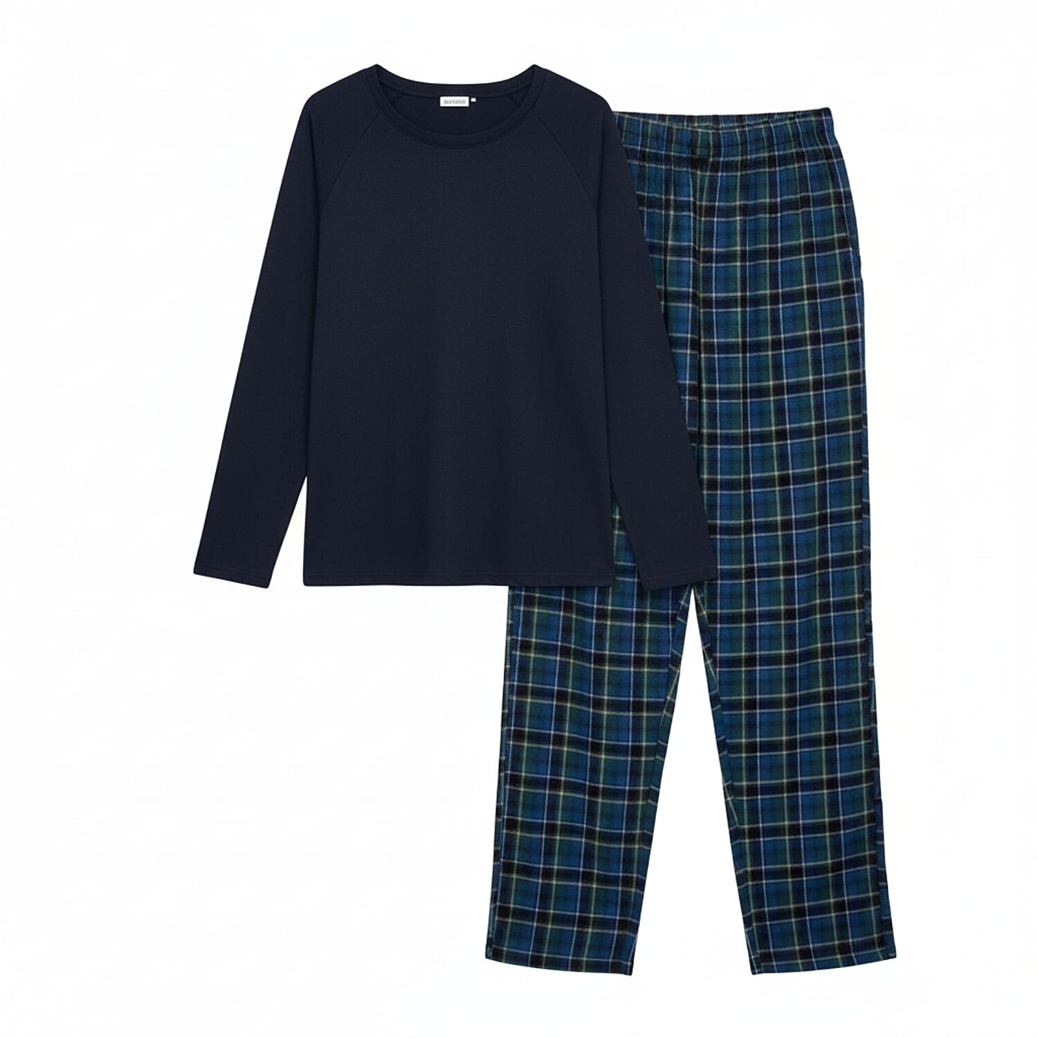 Essential Sleepwear Mens Waffle T-Shirt with Check Flannel Lounge Pants (Size XL) - Navy & Blue