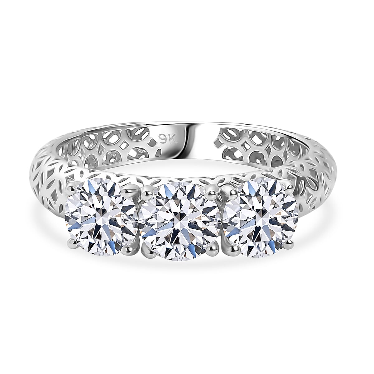 Mirage Collection - Luxuriant 9K White Gold SGL Certified Lab Grown Diamond (SI-GH) Trilogy Ring 1.56 Ct.