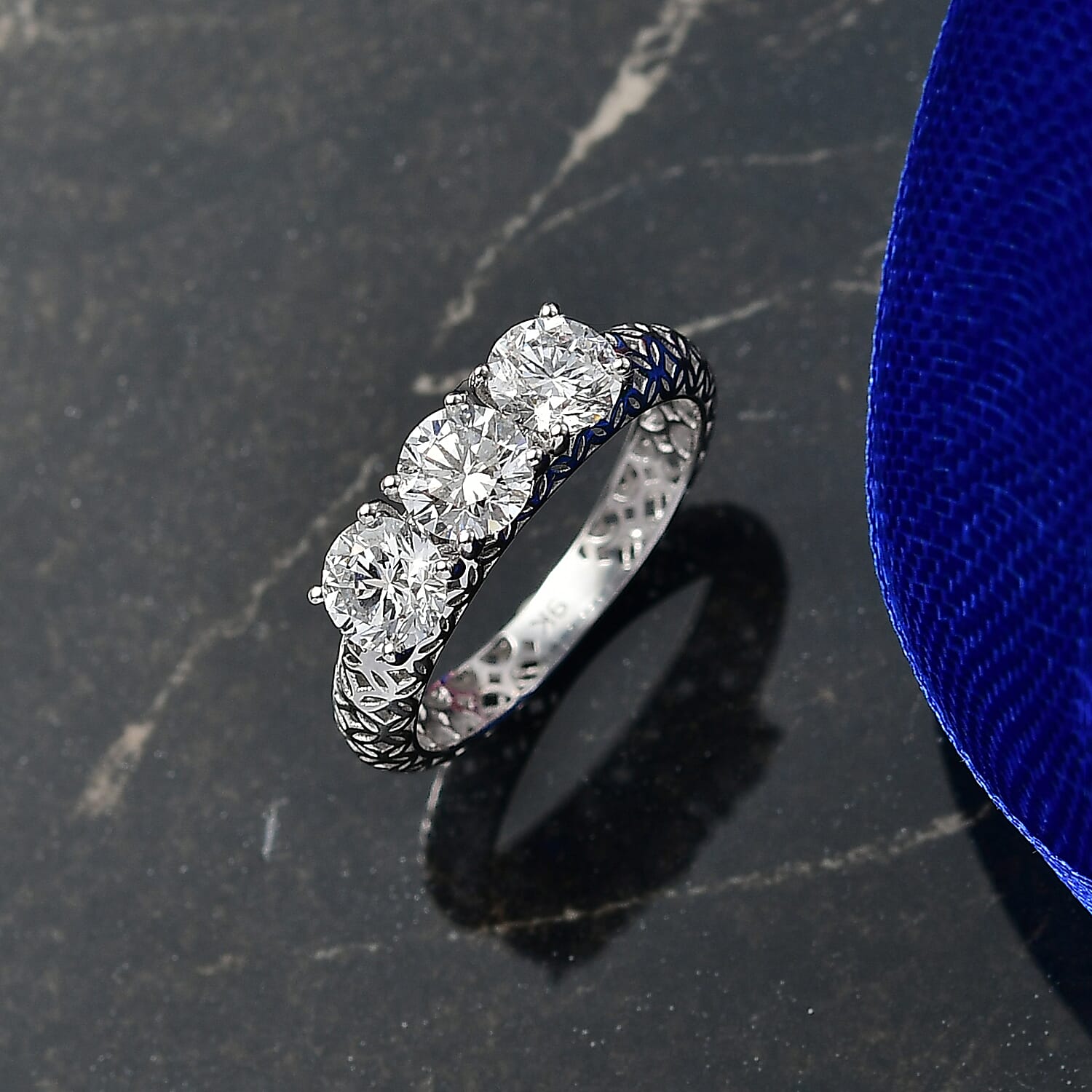 Mirage Collection - Luxuriant 9K White Gold SGL Certified Lab Grown Diamond (SI-GH) Trilogy Ring 1.56 Ct.