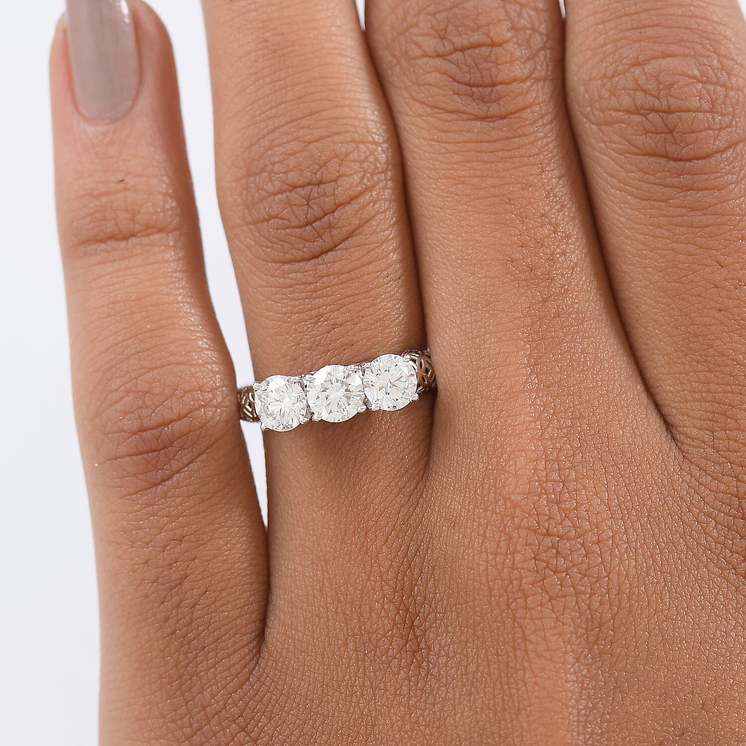 Mirage Collection - Luxuriant 9K White Gold SGL Certified Lab Grown Diamond (SI-GH) Trilogy Ring 1.56 Ct.