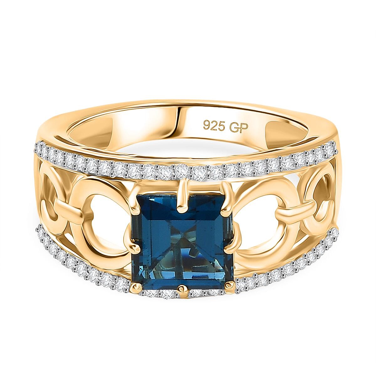 GP - Snaffle Collection London Blue Topaz, Blue Sapphire & White Zircon Ring in 18K Vermeil Yellow Gold Plated Sterling Silver 3.57 Ct.
