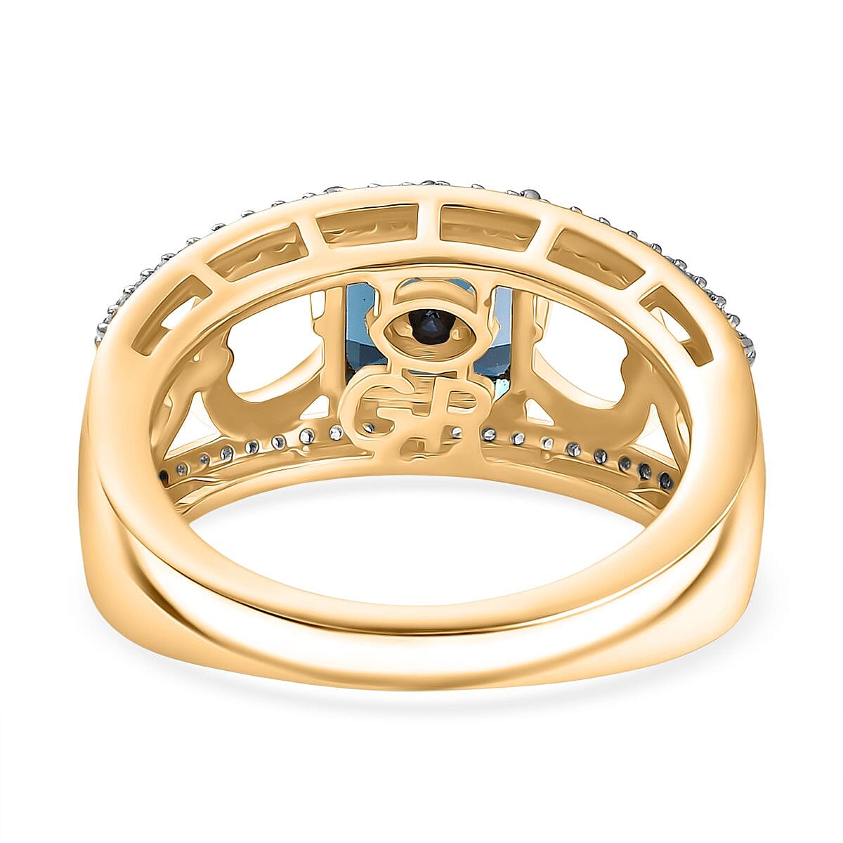 GP - Snaffle Collection London Blue Topaz, Blue Sapphire & White Zircon Ring in 18K Vermeil Yellow Gold Plated Sterling Silver 3.57 Ct.