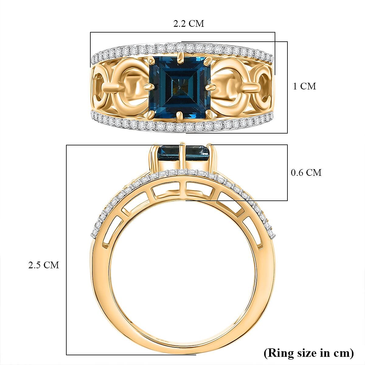 GP - Snaffle Collection London Blue Topaz, Blue Sapphire & White Zircon Ring in 18K Vermeil Yellow Gold Plated Sterling Silver 3.57 Ct.