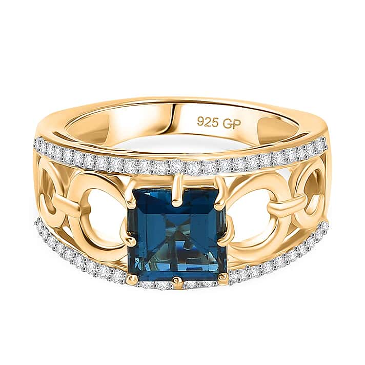 GP - Snaffle Collection Marambaia London Blue Topaz, Blue Sapphire & White Zircon Ring in 18K Vermeil Yellow Gold Plated Sterling Silver 3.57 Ct.